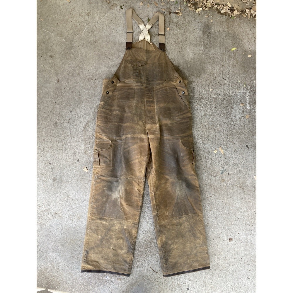 Vintage FILSON Bibs Sz 38 Made in USA Waxed Cotton Overalls Tin Cloth
